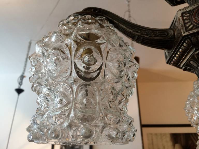 French Art Deco Silver Flush Ceiling Light 3
