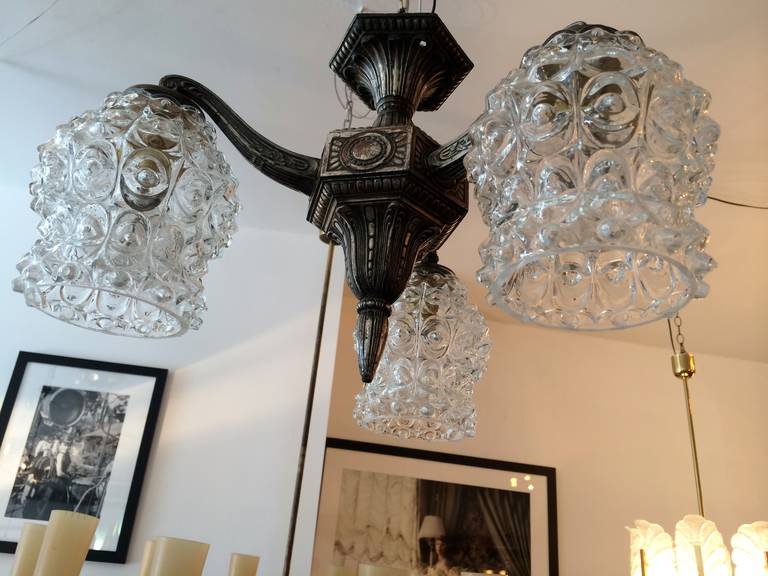 French Art Deco Silver Flush Ceiling Light 5