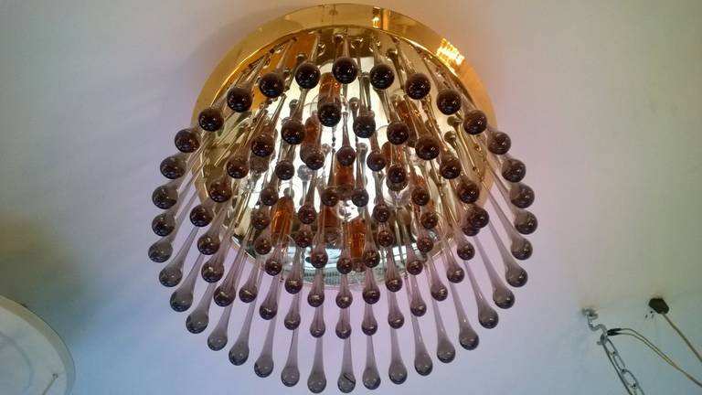 Brass Kalmar Glass, 1960s Flush Light