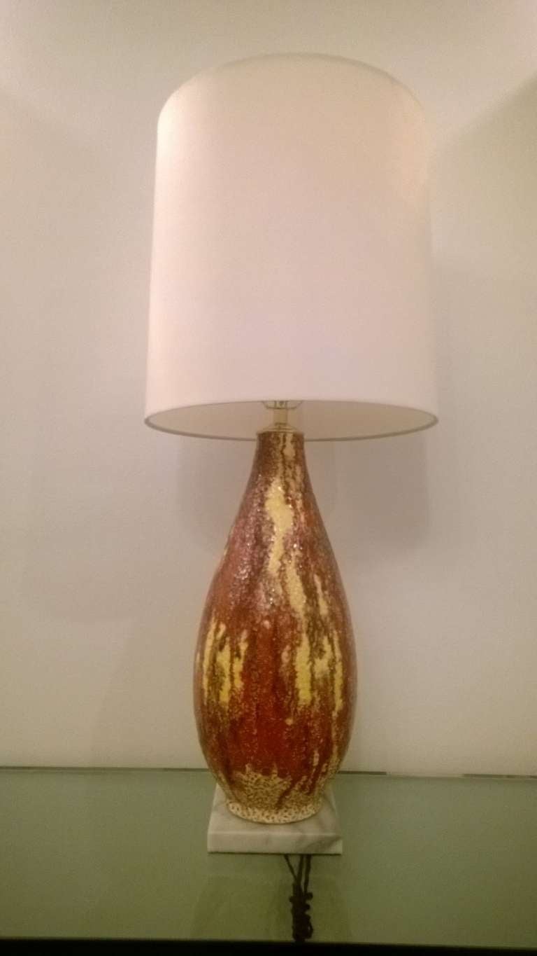 Mid-Century Modern Pair of Italian 1950s Art Pottery Lamps For Sale