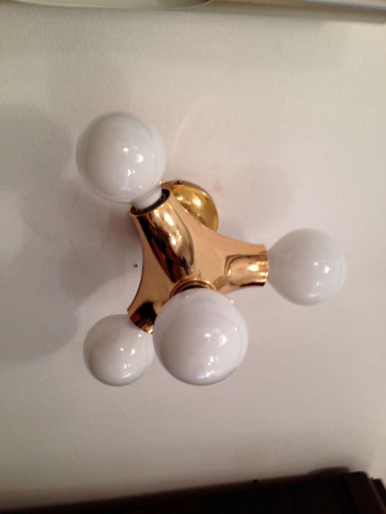 A 1970s Space-Age German flush or wall sconce by the lighting company, Doria. Four light sources. Rewired.