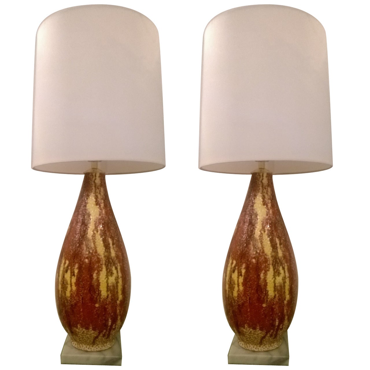 Pair of Italian 1950s Art Pottery Lamps For Sale