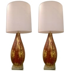 Vintage Pair of Italian 1950s Art Pottery Lamps