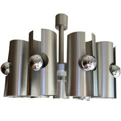 French 1960s Nine-Light Chandelier in Brushed Silver Finish 11