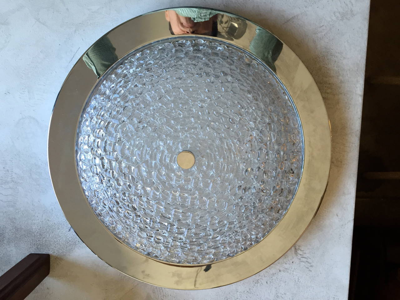 Large 1960s Austrian Glass Flush Light In Excellent Condition For Sale In New York, NY