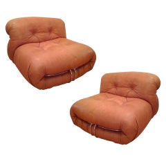 Pair of Leather Tobia Scarpa Lounge Chairs