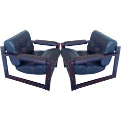 Pair of Leather Brazilian Lafer Lounge Chairs