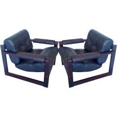 Pair of Leather Brazilian Lafer Lounge Chairs