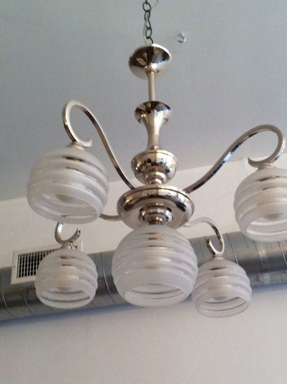 French Moderne Nickel Chandelier For Sale 6