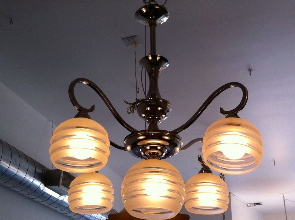 French Moderne Nickel Chandelier In Excellent Condition For Sale In New York, NY