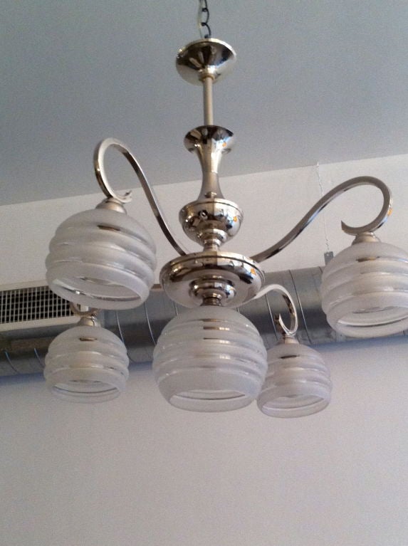20th Century French Moderne Nickel Chandelier For Sale