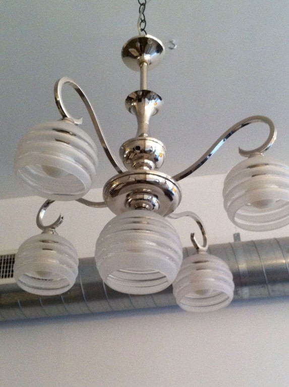 French Moderne Nickel Chandelier For Sale 3