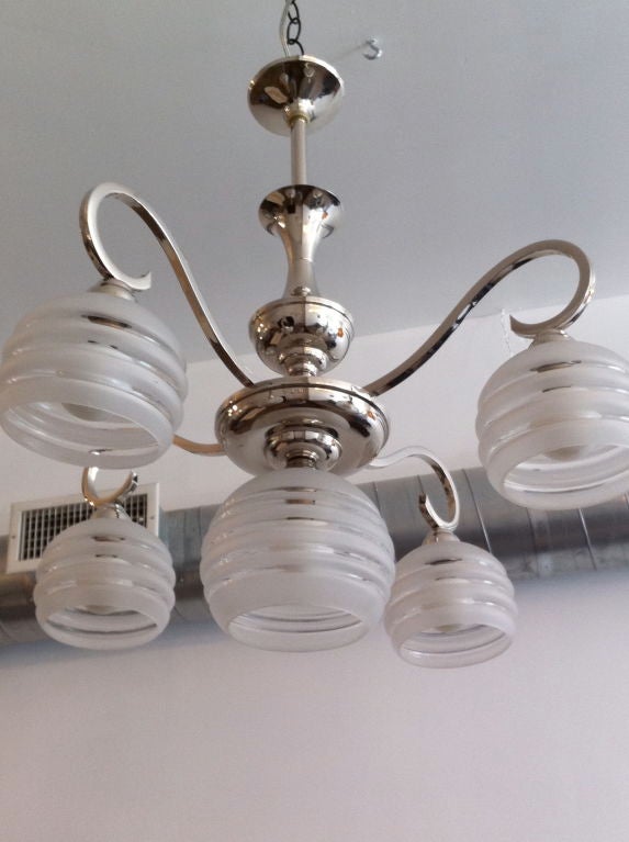French Moderne Nickel Chandelier For Sale 4