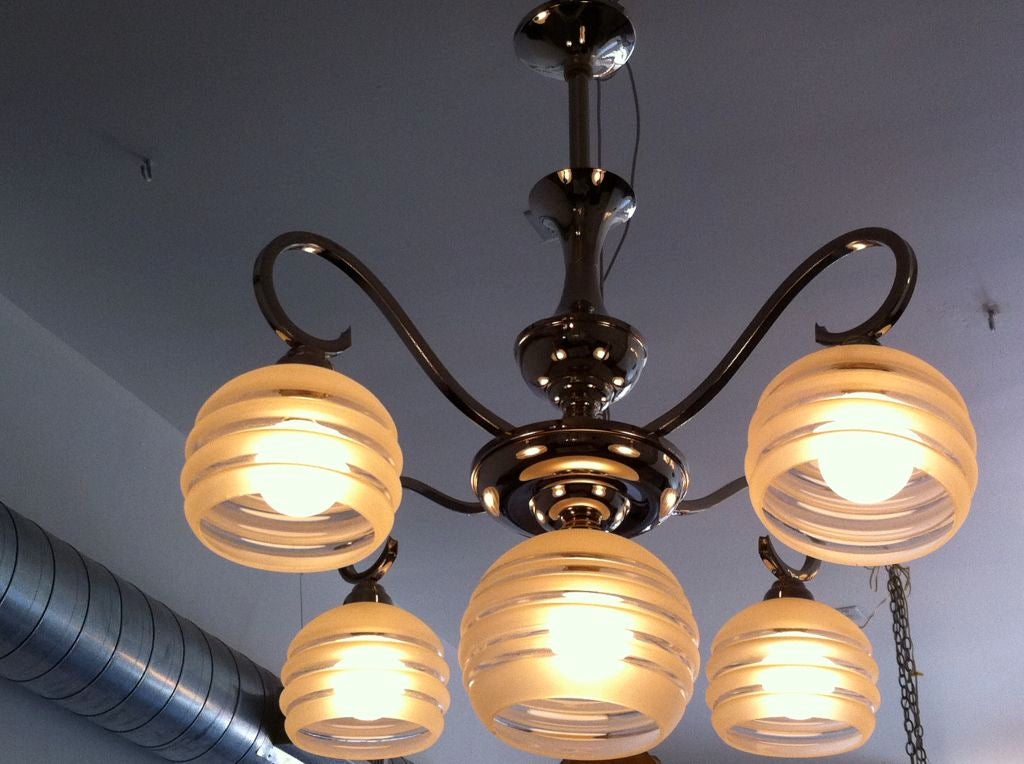 French Moderne Nickel Chandelier For Sale 5