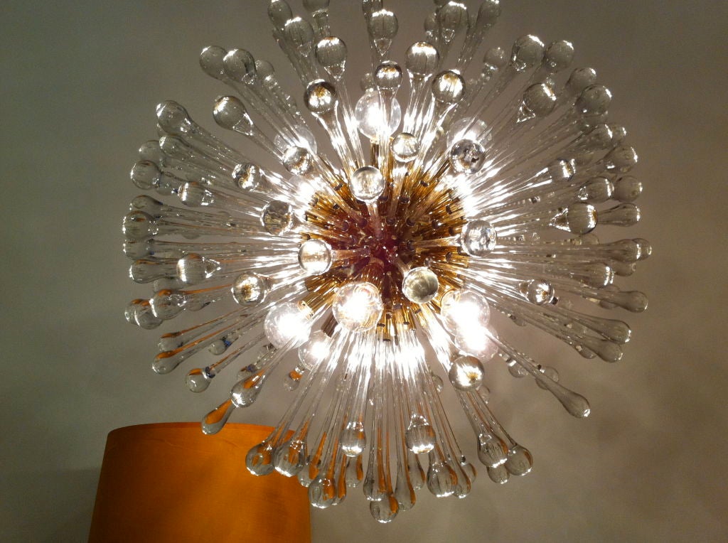 Polished Pair of 1960s Italian Murano Glass Dandelion Chandelier