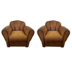 Vintage Pair of French Art Deco Club Chairs