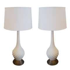 Vintage Pair of 1950s American Pottery Table Lamps