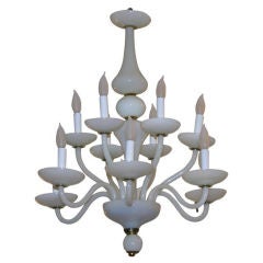 French 1960s White Opaline Glass Chandelier 12