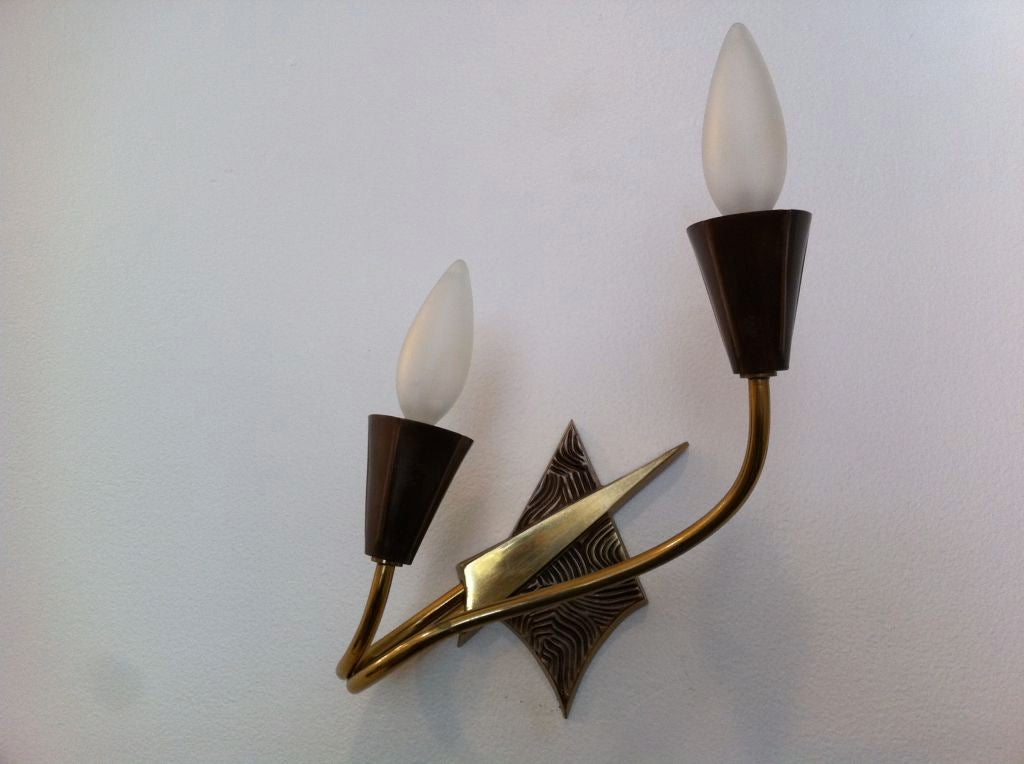 Brass Pair of French 1970s Appliques or Sconces For Sale