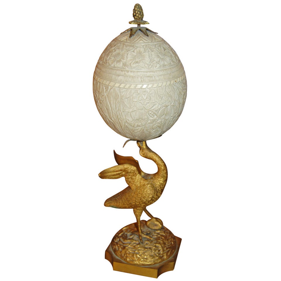 Exceptionally Carved Grand Tour Ostrich Egg