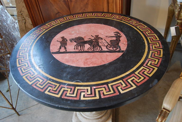 19th c. Pietra Dura Marble Table Top on earlier 18thc. Marble Pedestal