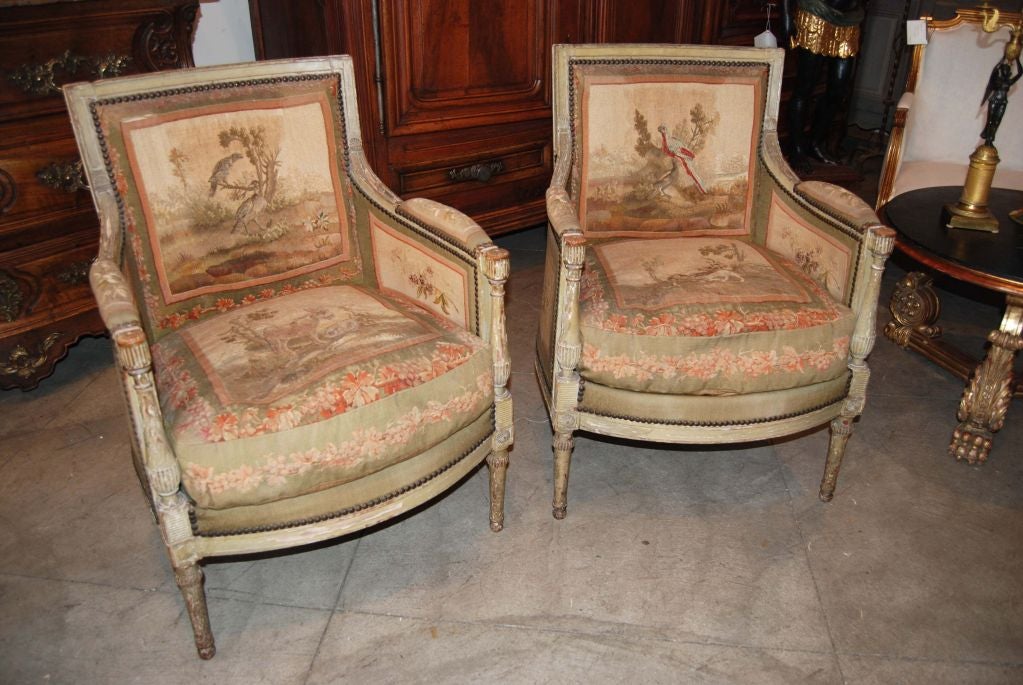 Incredible Bergeres with Original Fable Aubusson