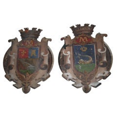 Pair of 19th c. Canvas and Tole Painted Shields