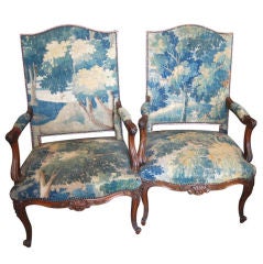 Pair 19thc. Walnut Regence Armchairs
