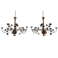 Pair 19th c. Italian Wood and Tole Chandeliers
