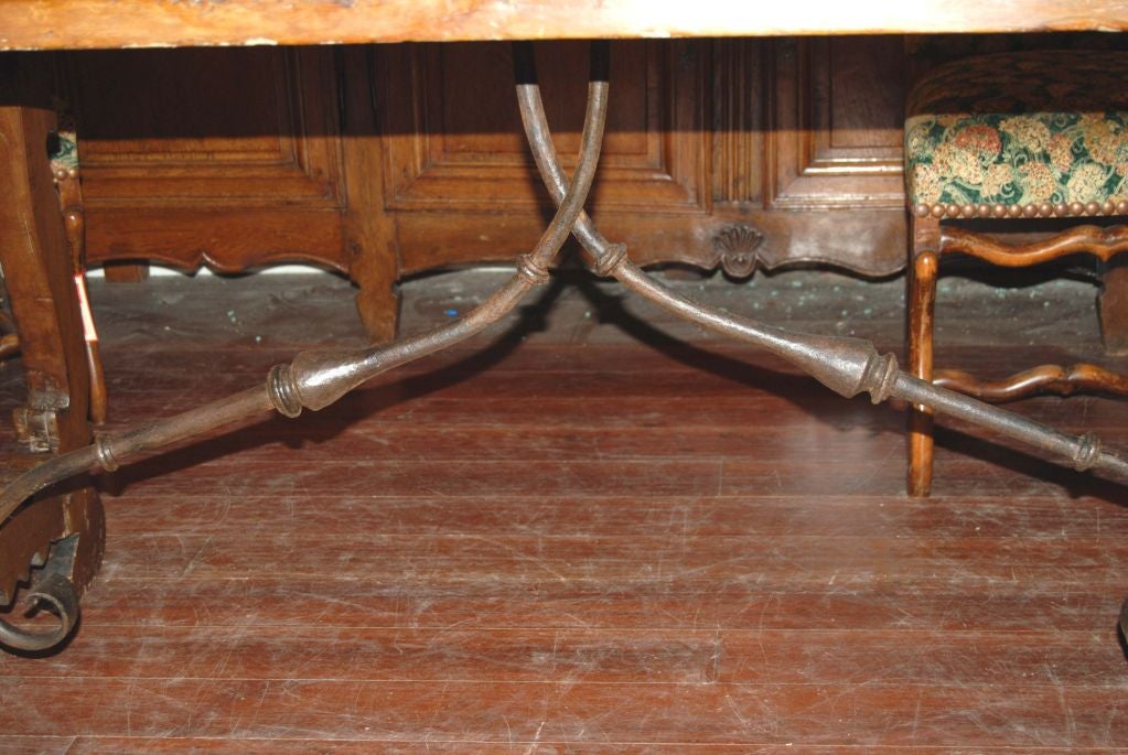 18th c. Walnut Table with Iron Stretcher and Trestle Legs