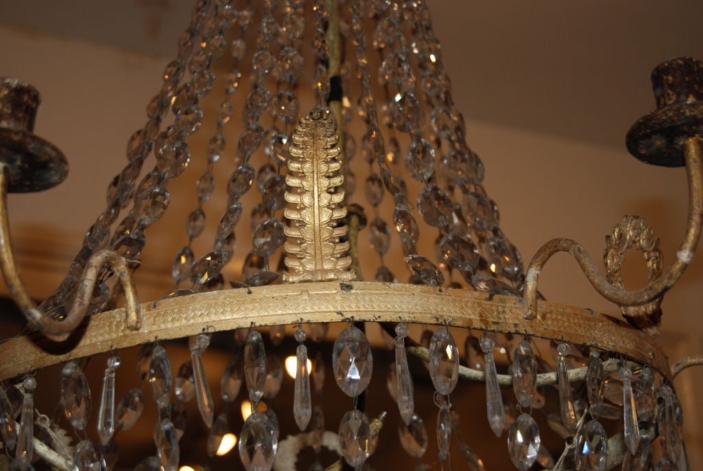 19th c. Tole and Crystal Chandelier