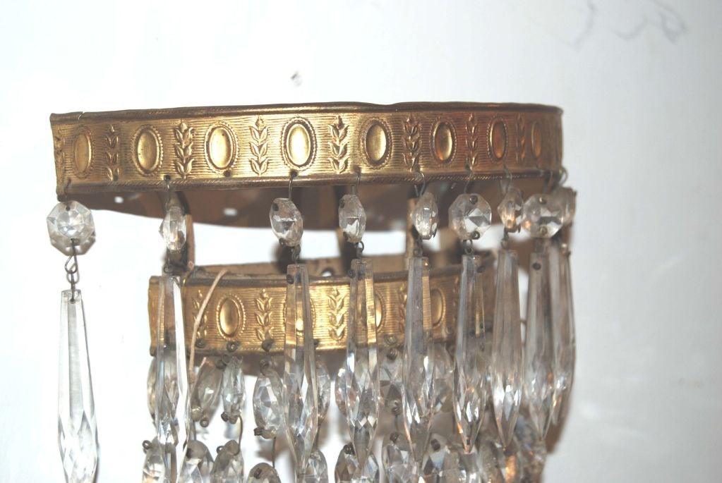 European Pair Bronze and Crystal Sconces For Sale