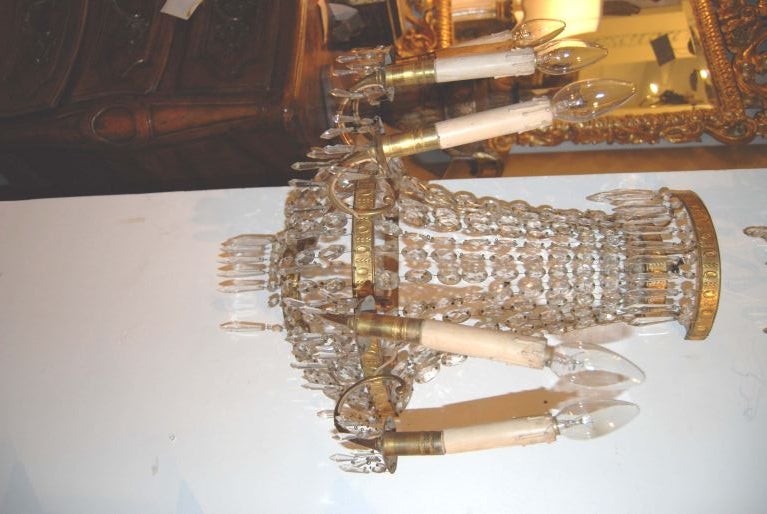 Pair Bronze and Crystal Sconces In Good Condition For Sale In New Orleans, LA