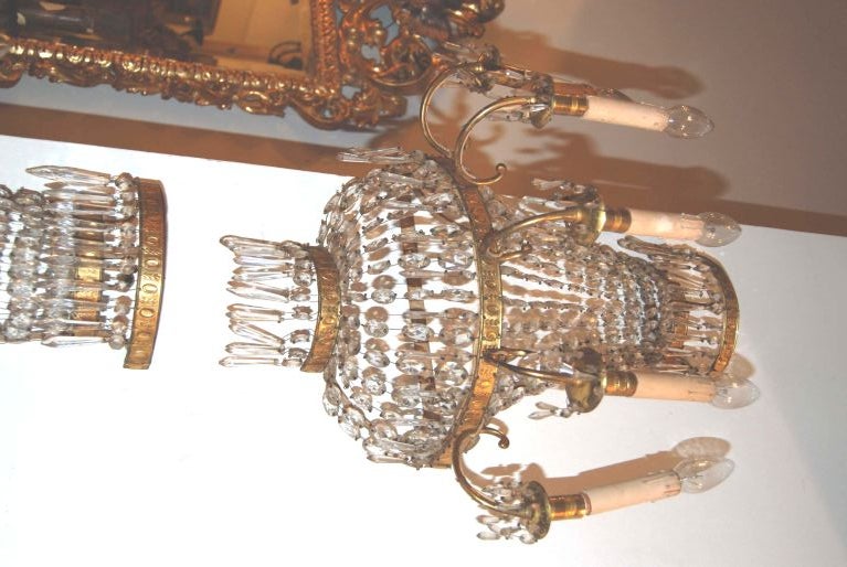 19th Century Pair Bronze and Crystal Sconces For Sale