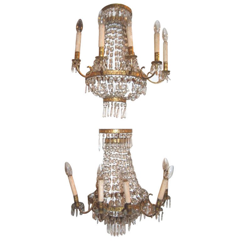 Pair Bronze and Crystal Sconces