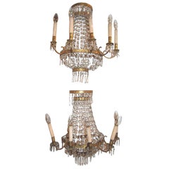 Antique Pair Bronze and Crystal Sconces