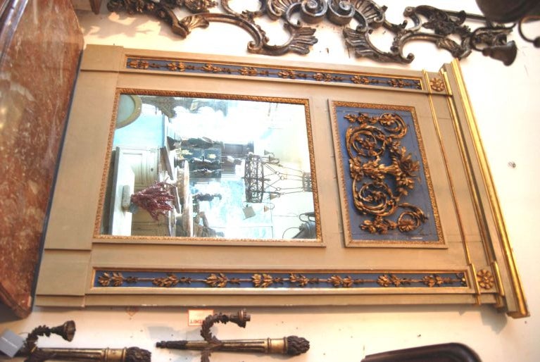 Carved,Painted and Gilded Trumeau Mirror