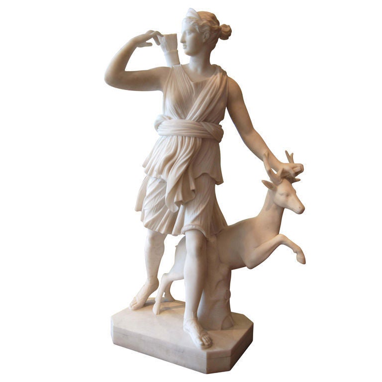 19thc. Marble Statue of Diana
