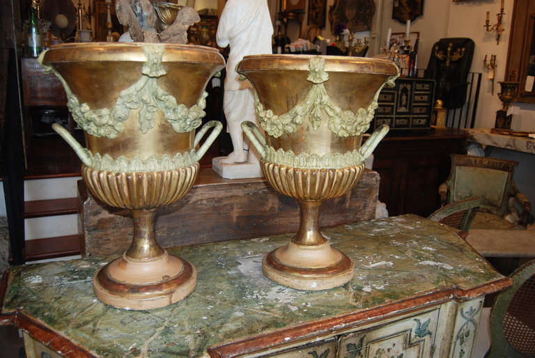 Pair of 19thc. Carved Giltwood Urns