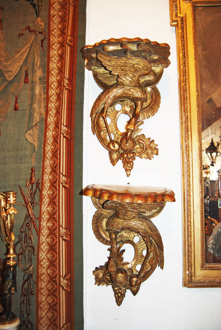 Fabulous Pair of Carved and Gilded Figural Brackets