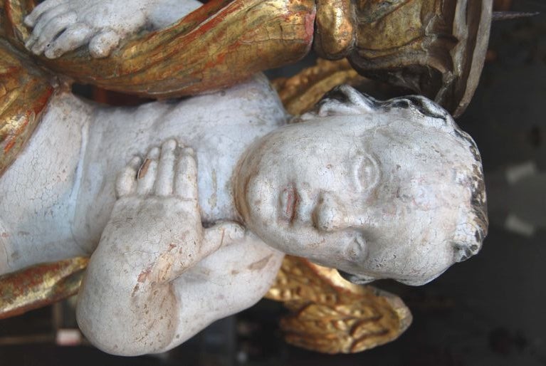 French Pair 18th c. Carved Wooden Putti For Sale