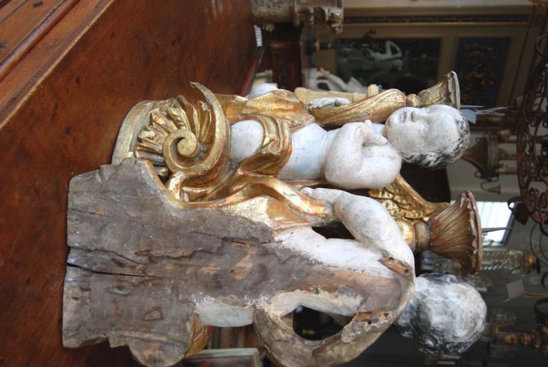18th Century and Earlier Pair 18th c. Carved Wooden Putti For Sale