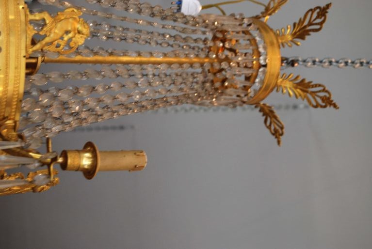 Period Empire Bronze Dore Chandelier In Good Condition For Sale In New Orleans, LA