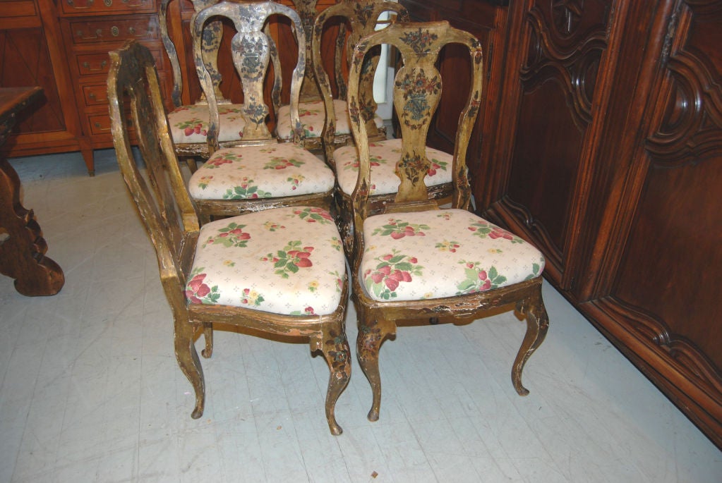 Wood Set Of 6 Venetian Dining Chairs For Sale