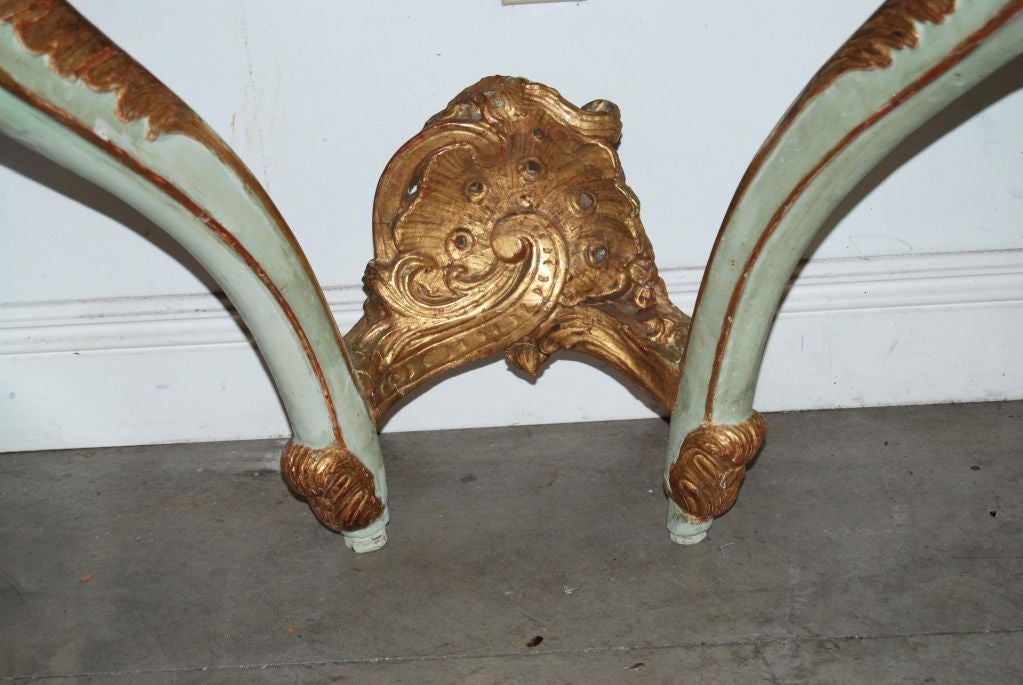Beautifully Gilded and Painted Console with Rouge Marble top