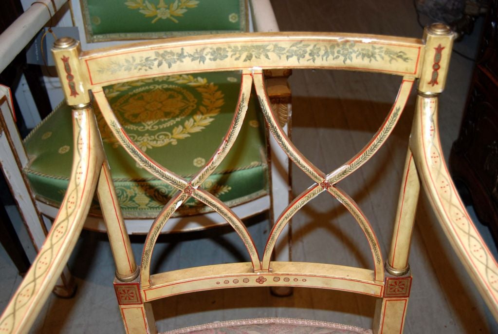 French Pair Painted Armchairs