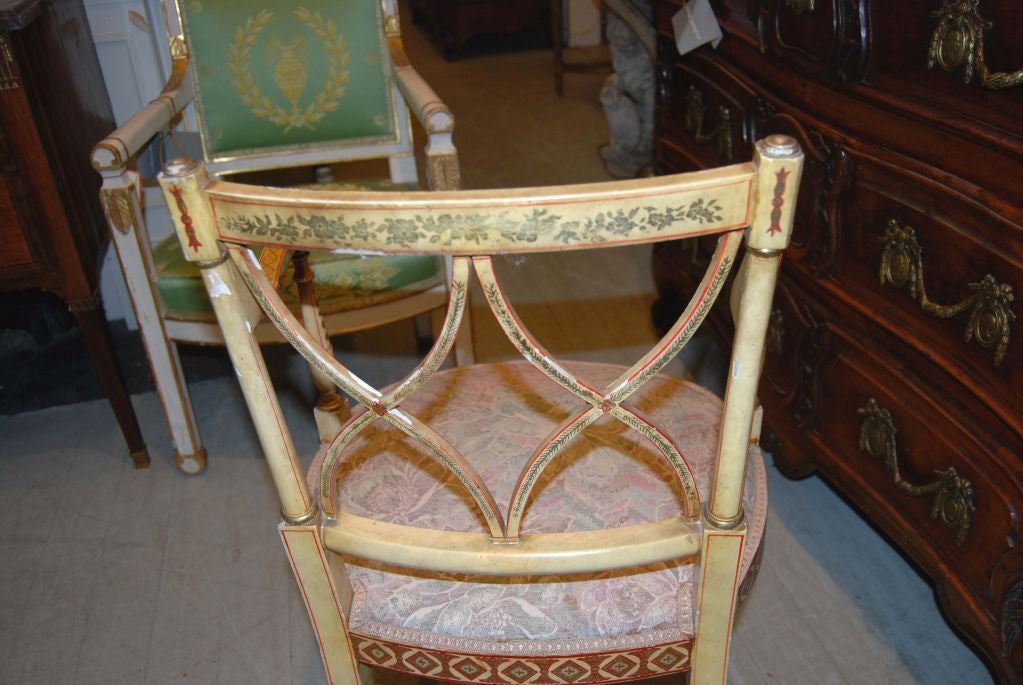 Wood Pair Painted Armchairs