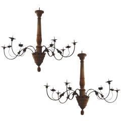 Pair Giltwood and Tole Chandeliers
