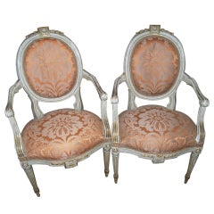 Pair 19th c. Painted and Gilded Armchairs 10