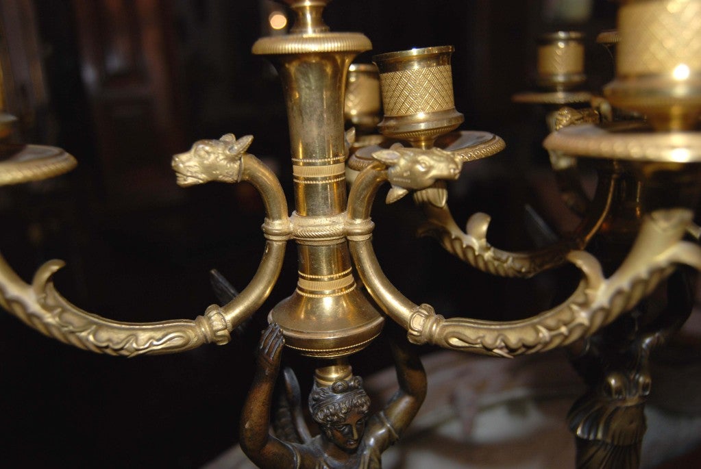 Pair 19th c. Bronze Winged Victory Candlesticks In Good Condition In New Orleans, LA